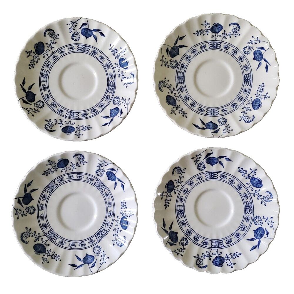 Vintage J&G Meakin Saucer Plates Set 4 Blue Nordic Onion England Scalloped 5.75"